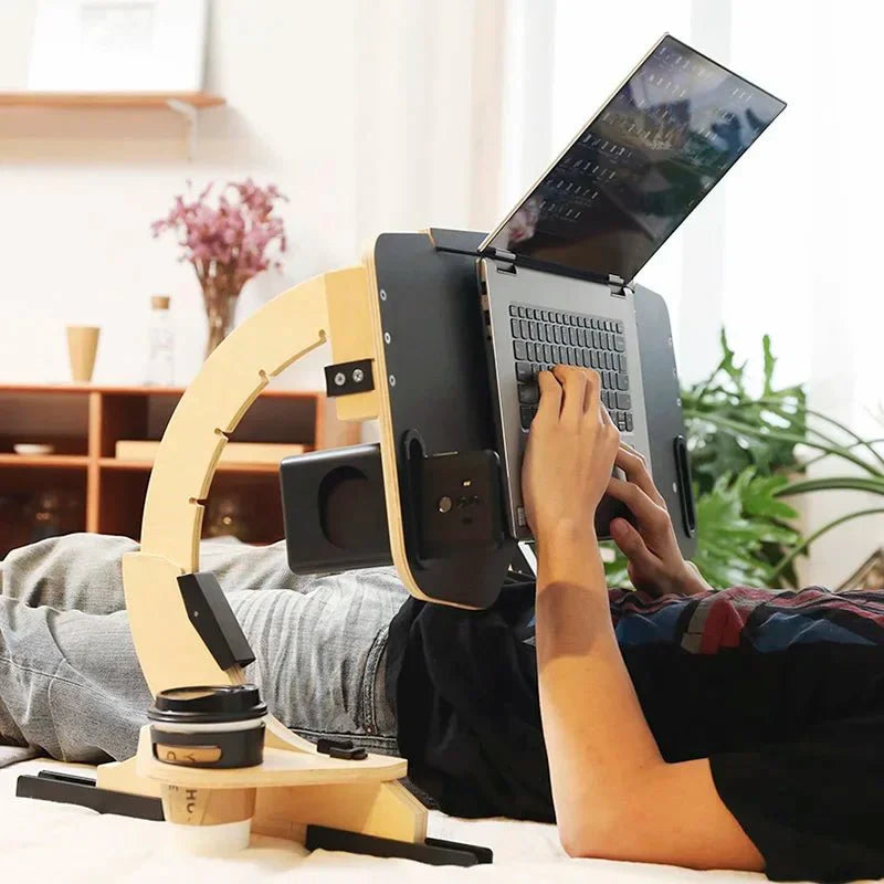 Wood Laptop Stand 360° Adjustable Foldable Portable Computer Desk Reclining Ergonomic 10 - 17" Natural - Quincelle.co