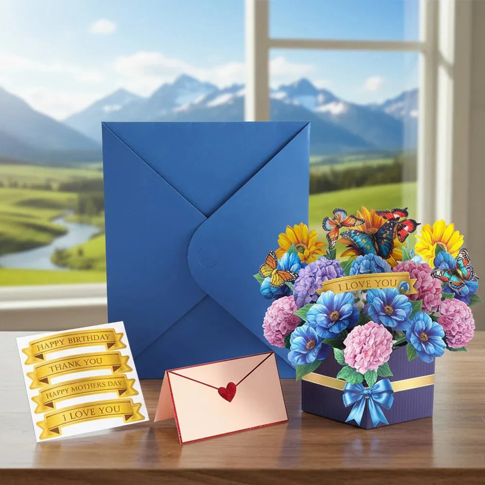 Thoughtful 3D Pop - Up Flower Bouquet Card - Forever Floral Greeting Set - Quincelle.co