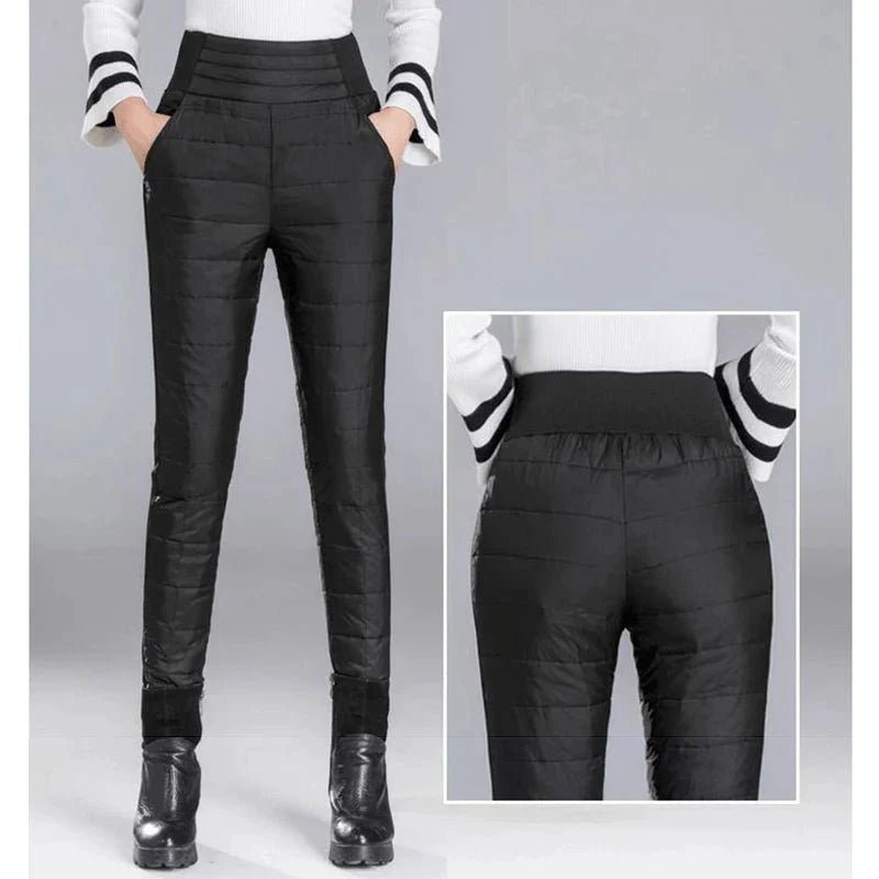 Winter Down Cotton Pencil Pants | Windproof High - Waist Warm Slim Trousers - Quincelle.co