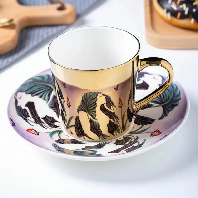 ZenSands Nordic Picasso Lion Mirror Cup Saucer Set Anamorphic Porcelain Illusion Coffee Cup Gift - Quincelle.co