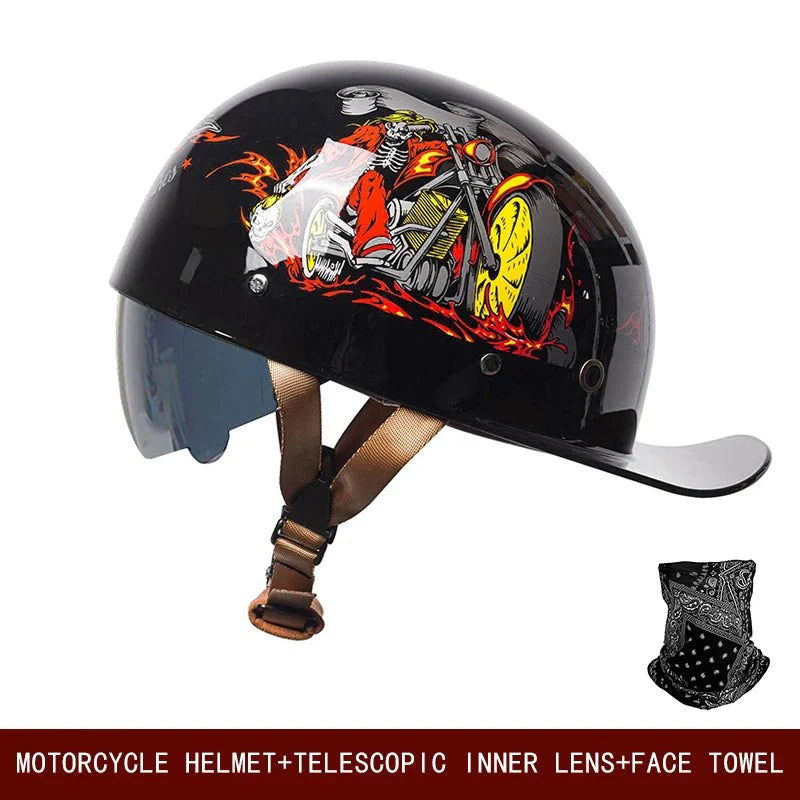 Retro Motorcycle Half Helmet Open Face Bike Cruiser Skateboard Helmet Su... — View 3