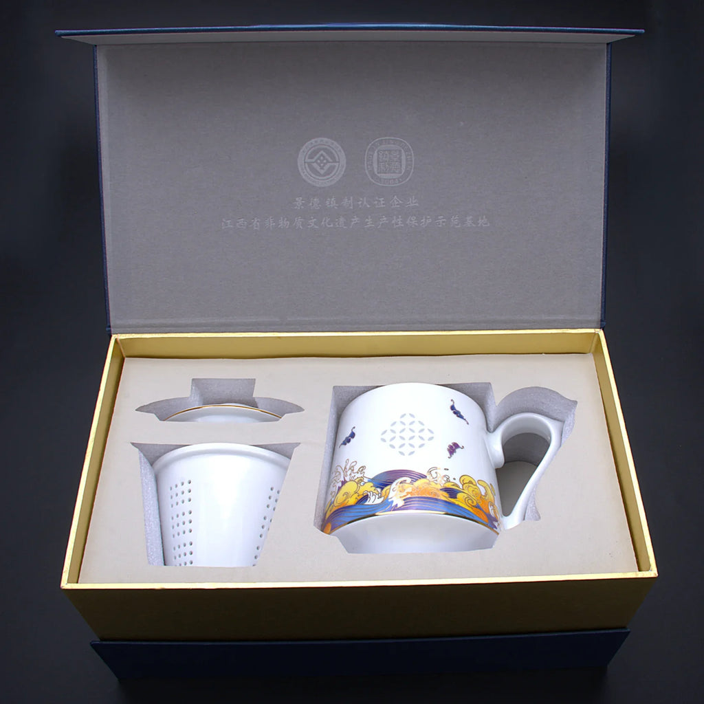 LIANHUA POTTERY Handcrafted Linglong Porcelain Mug with Tea Strainer - Quincelle.co