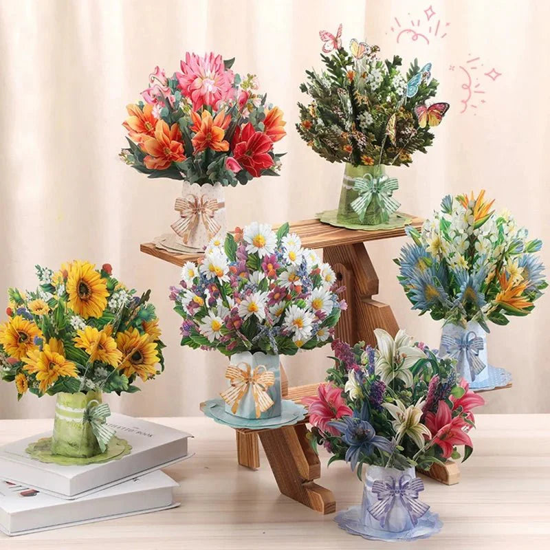 Thoughtful 3D Pop - Up Flower Bouquet Card - Forever Floral Greeting Set - Quincelle.co