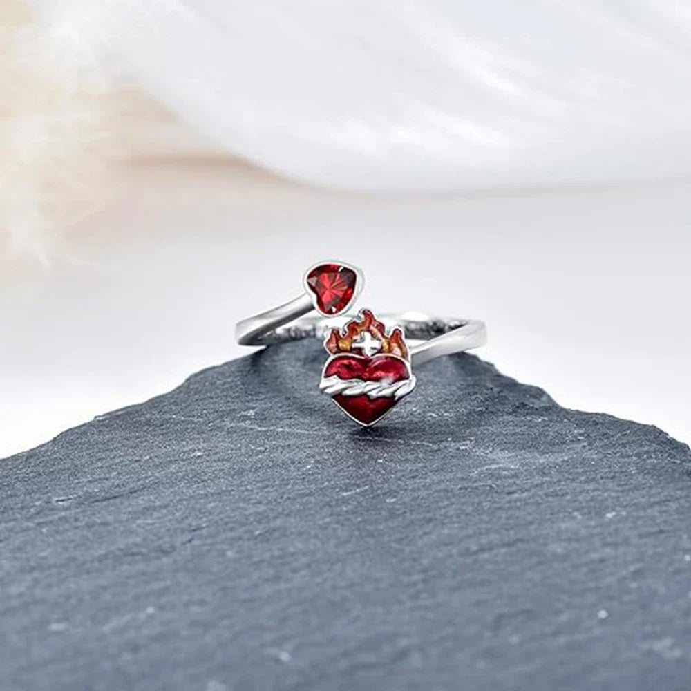 Radiant Ignite™ Flame - Red Heart Ring | Personalized Ruby - Embellished Open Ring - Quincelle.co