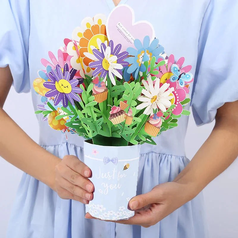 Thoughtful 3D Pop - Up Flower Bouquet Card - Forever Floral Greeting Set - Quincelle.co