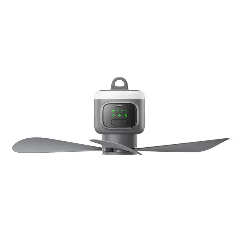 Portable Camping Ceiling Fan – 12000mAh Rechargeable, LED Lantern, Remote Control, 30H Battery, USB - C, RV/Tent - Quincelle.co