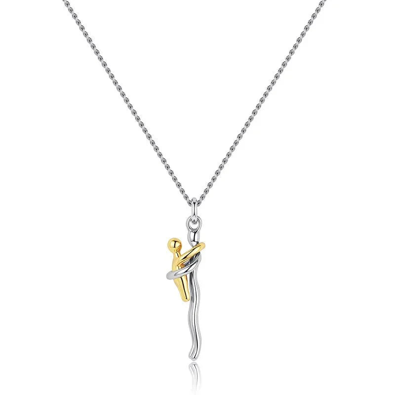 Mother & Child Hugging Pendant Necklace – Stainless Steel Minimalist Mom Charm, Anniversary Jewelry Gift - Quincelle.co