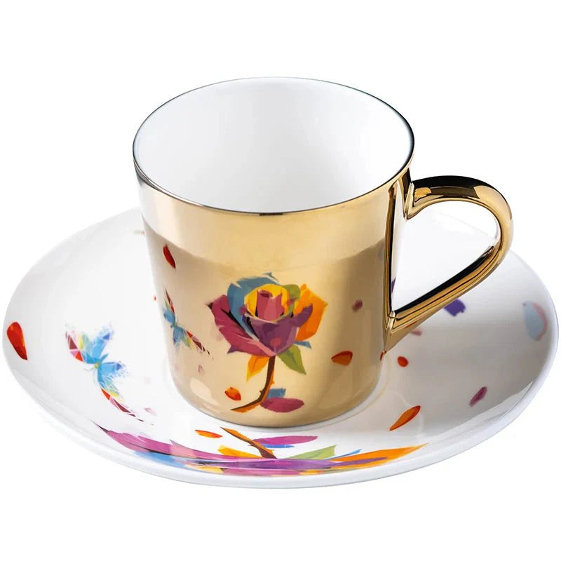 ZenSands Nordic Picasso Lion Mirror Cup Saucer Set Anamorphic Porcelain Illusion Coffee Cup Gift - Quincelle.co