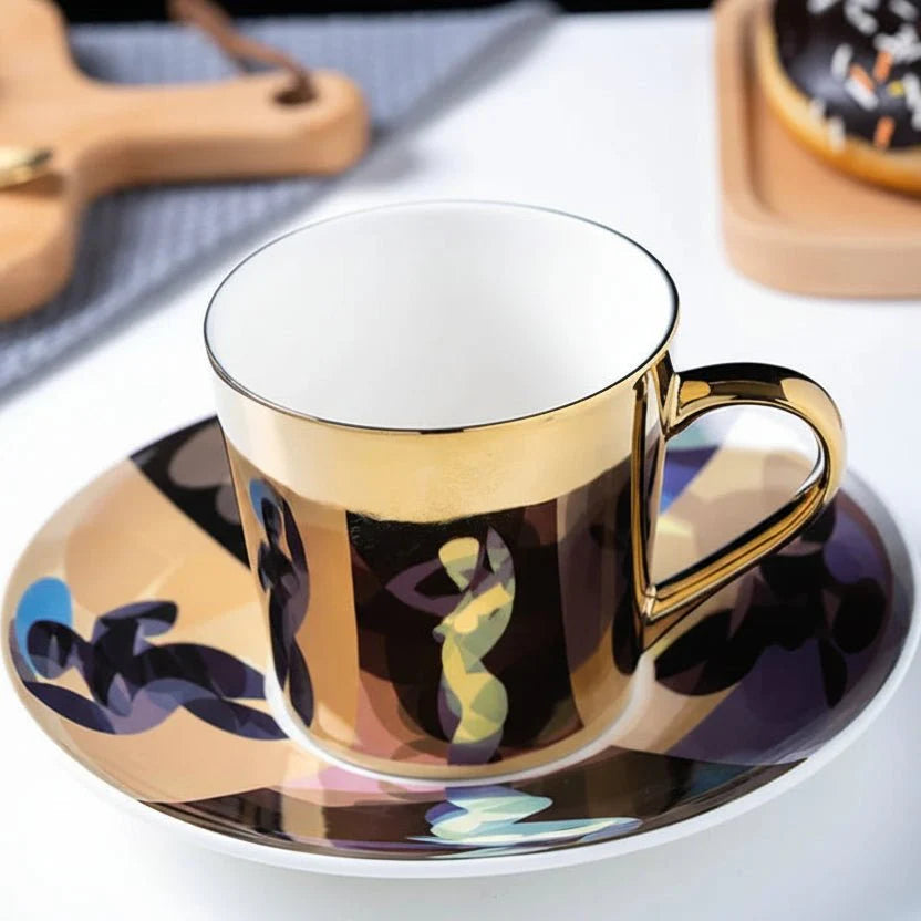 ZenSands Nordic Picasso Lion Mirror Cup Saucer Set Anamorphic Porcelain Illusion Coffee Cup Gift - Quincelle.co