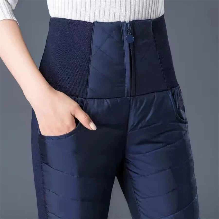 Winter Down Cotton Pencil Pants | Windproof High - Waist Warm Slim Trousers - Quincelle.co