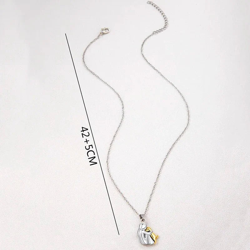 Cute Two-Tone Girl Hugging Dog Necklace | Handcrafted Pet Lover Pendant — View 6