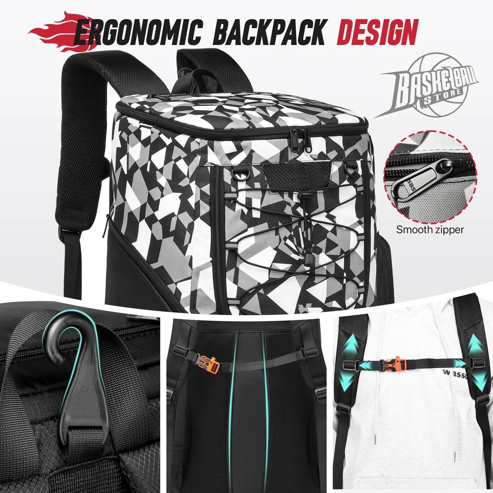 Basketball & Sports Training Backpack with Separate Compartments — View 5