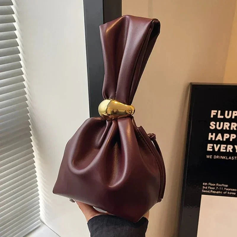 Pleated Mini Bucket Clutch Bag – Luxury Soft Leather Evening Pouch, Side Zipper, Women's Party Shoulder Bag - Quincelle.co