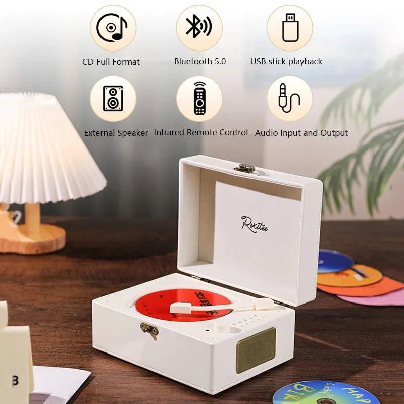 Vintage Leather CD Player Two - Way Bluetooth 5.0 6 - in - 1 USB Lossless Rechargeable Retro Suitcase Gift - Quincelle.co