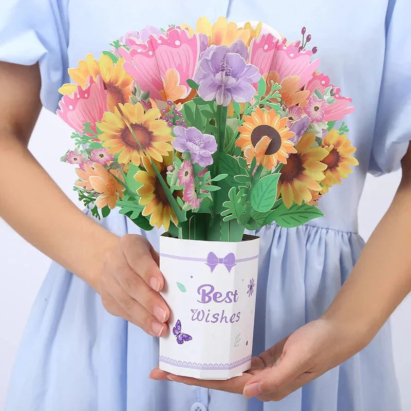 Thoughtful 3D Pop - Up Flower Bouquet Card - Forever Floral Greeting Set - Quincelle.co