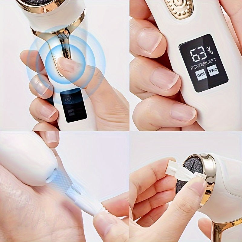 Professional Electric Foot Callus Remover – 3 Roller Heads, 2 - Speed, IPX6 Waterproof, USB Rechargeable - Quincelle.co