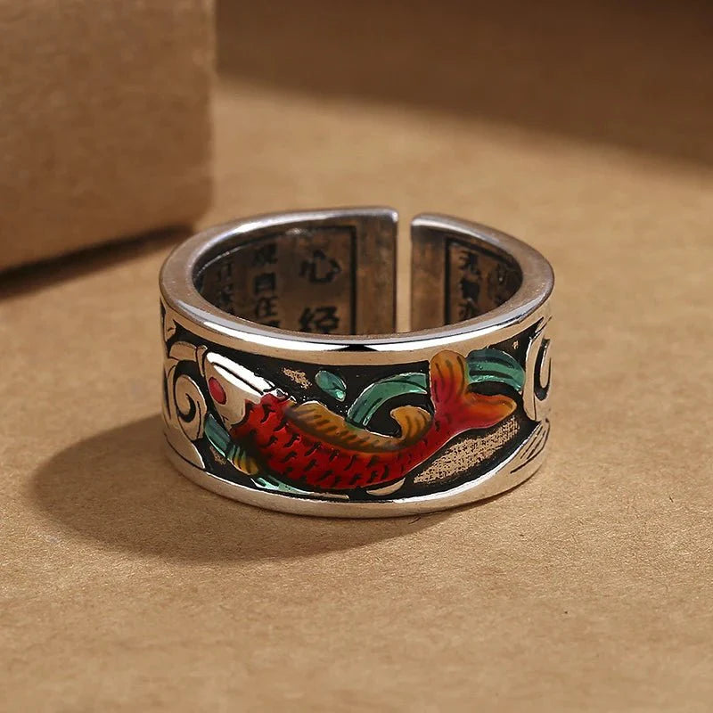 Retro Ethnic Style Enamel Carp Ring | Adjustable Opening Fashion Jewelry - Quincelle.co
