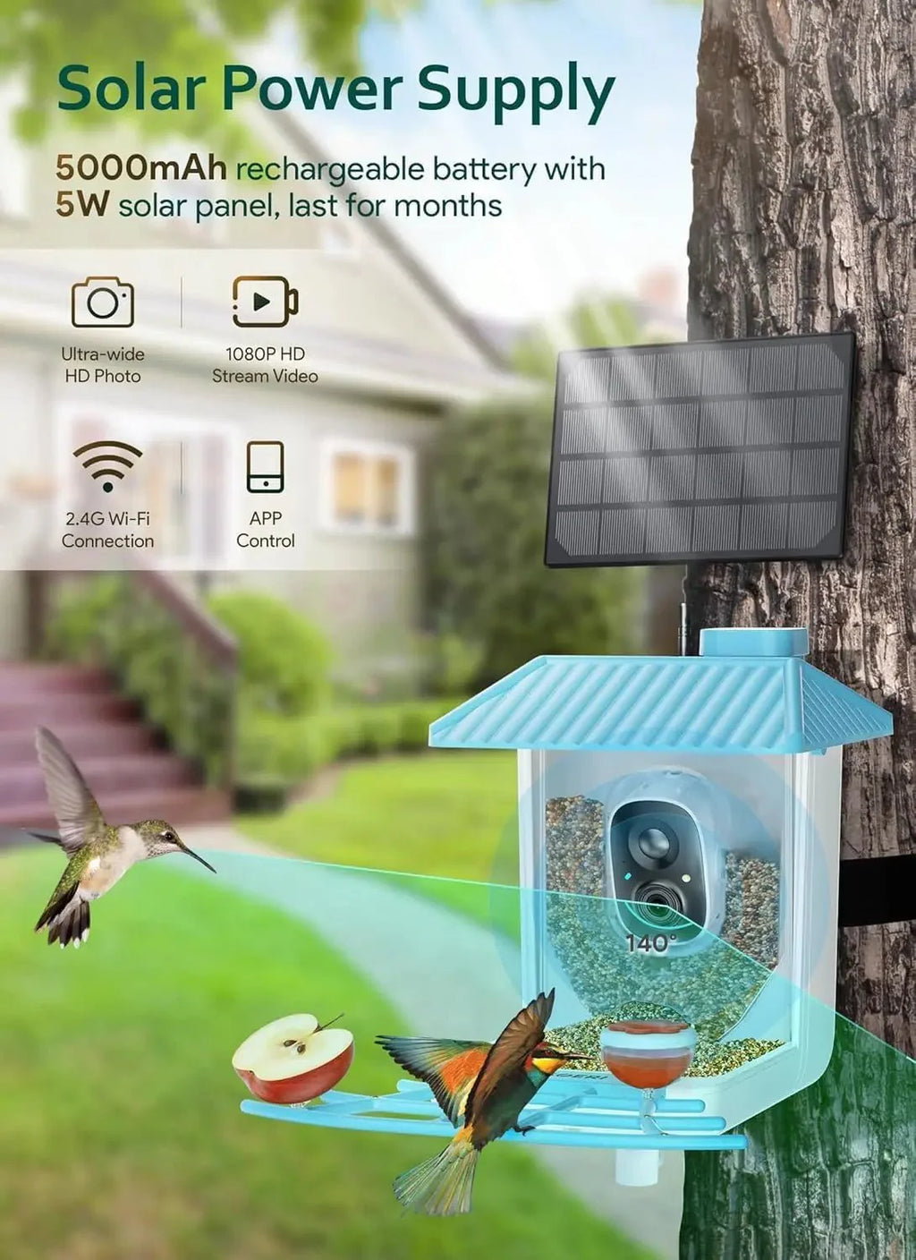 Smart Solar Bird Feeder with AI Camera HD WiFi Bird Watching Feeder Real... — View 5