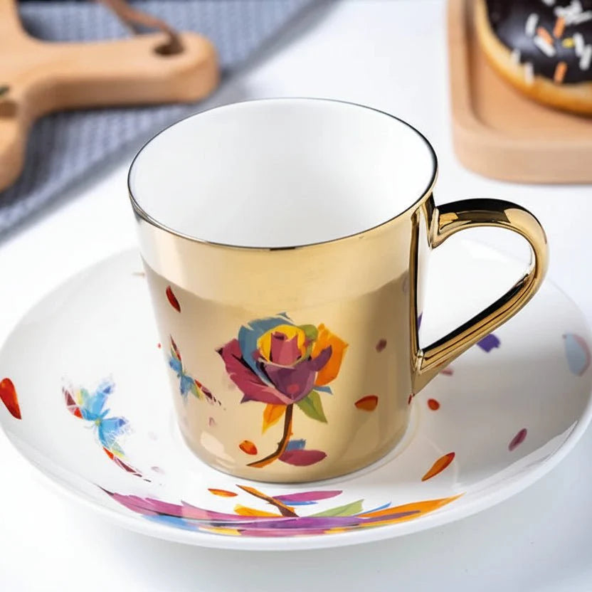 ZenSands Nordic Picasso Lion Mirror Cup Saucer Set Anamorphic Porcelain Illusion Coffee Cup Gift - Quincelle.co