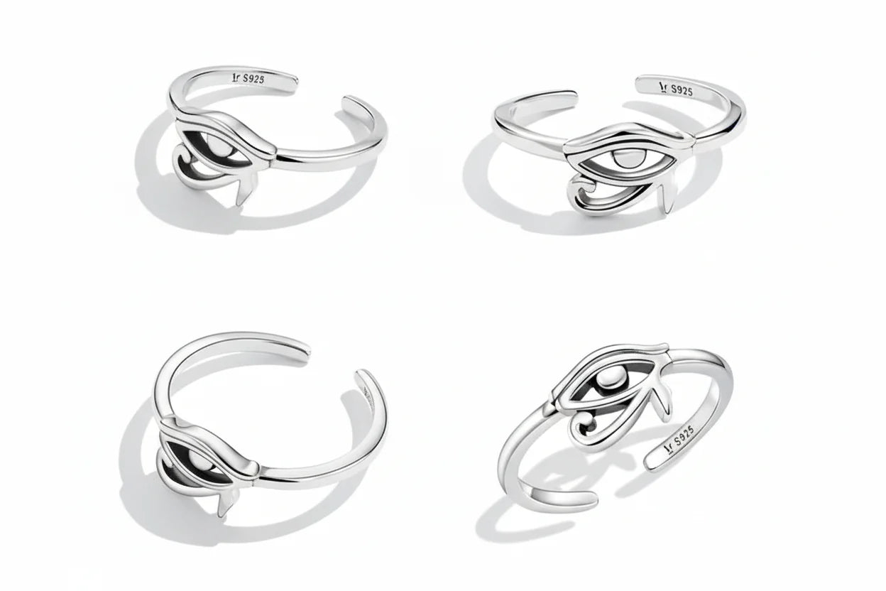 Eye of Horus Protection Ring | 925 Sterling Silver Lucky Hollow Open Ring — View 3