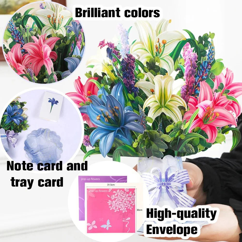 Thoughtful 3D Pop - Up Flower Bouquet Card - Forever Floral Greeting Set - Quincelle.co