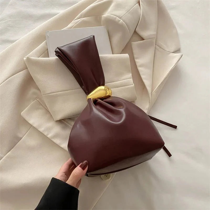 Pleated Mini Bucket Clutch Bag – Luxury Soft Leather Evening Pouch, Side Zipper, Women's Party Shoulder Bag - Quincelle.co