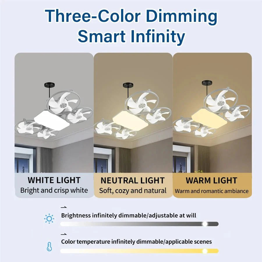 2-in-1 E27 Socket Ceiling Fan Light - Dimmable LED with Remote - 3 Color... — View 4