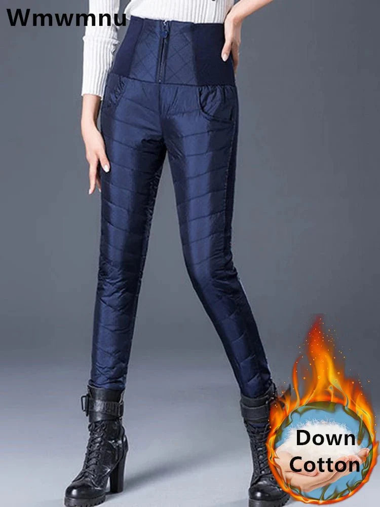 Winter Down Cotton Pencil Pants | Windproof High - Waist Warm Slim Trousers - Quincelle.co