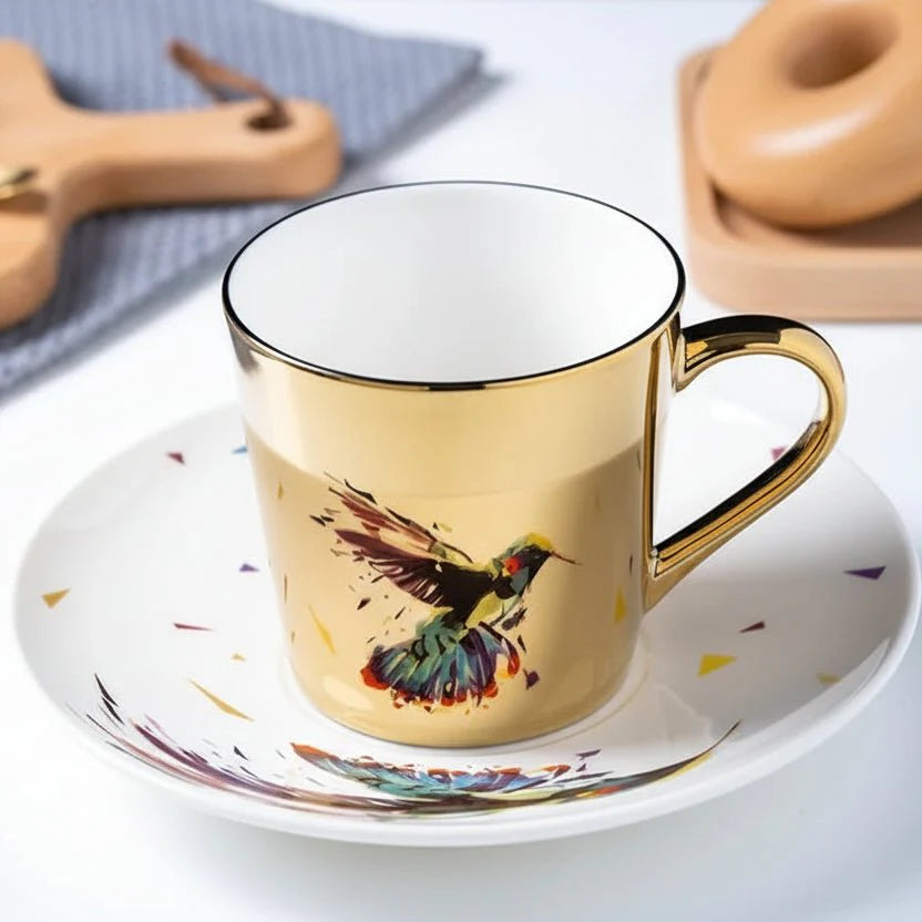 ZenSands Nordic Picasso Lion Mirror Cup Saucer Set Anamorphic Porcelain Illusion Coffee Cup Gift - Quincelle.co