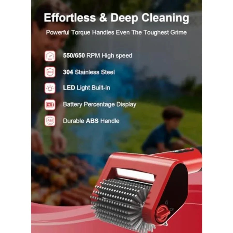 Electric Grill Brush Rechargeable 650RPM Spinning LED Stainless Steel Co... — View 5