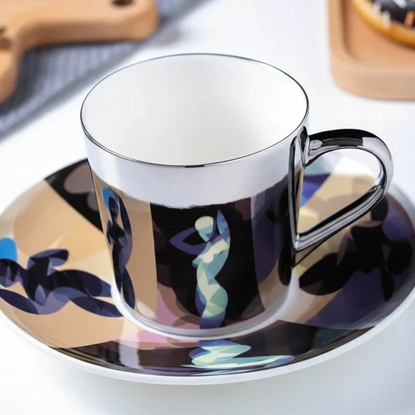 ZenSands Nordic Picasso Lion Mirror Cup Saucer Set Anamorphic Porcelain Illusion Coffee Cup Gift - Quincelle.co