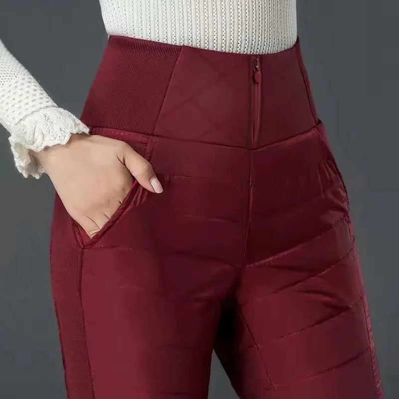 Winter Down Cotton Pencil Pants | Windproof High - Waist Warm Slim Trousers - Quincelle.co