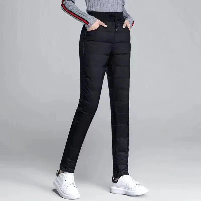 Winter Down Cotton Pencil Pants | Windproof High - Waist Warm Slim Trousers - Quincelle.co