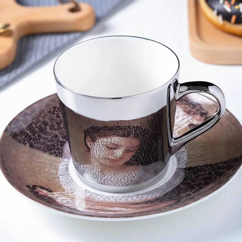 ZenSands Nordic Picasso Lion Mirror Cup Saucer Set Anamorphic Porcelain Illusion Coffee Cup Gift - Quincelle.co