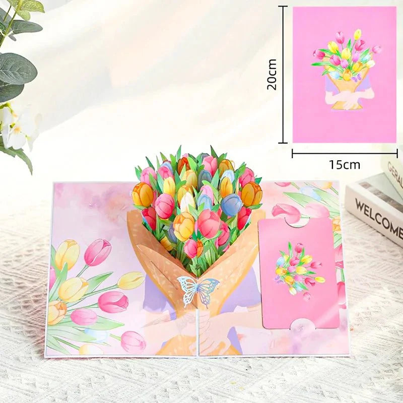 Thoughtful 3D Pop - Up Flower Bouquet Card - Forever Floral Greeting Set - Quincelle.co