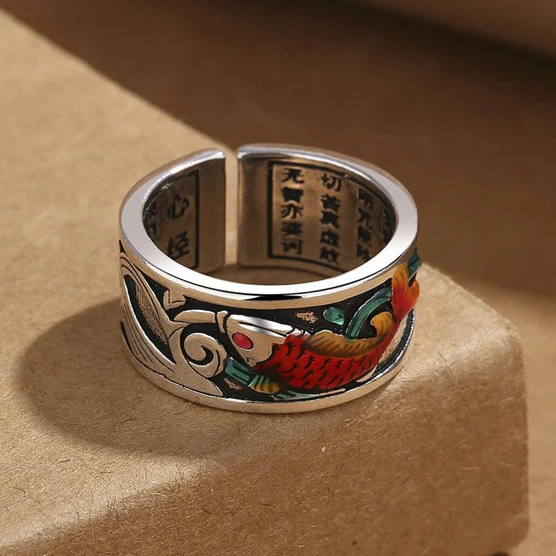 Retro Ethnic Style Enamel Carp Ring | Adjustable Opening Fashion Jewelry - Quincelle.co