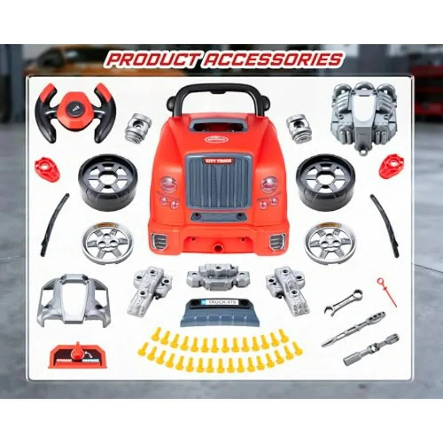 Little Mechanic: 61 - Piece Kids Truck Engine Toy Set, Educational Car Maintenance Play for Ages 3 - 5 Years| Educational STEM Workshop - Quincelle.co
