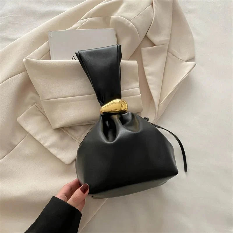 Pleated Mini Bucket Clutch Bag – Luxury Soft Leather Evening Pouch, Side Zipper, Women's Party Shoulder Bag - Quincelle.co