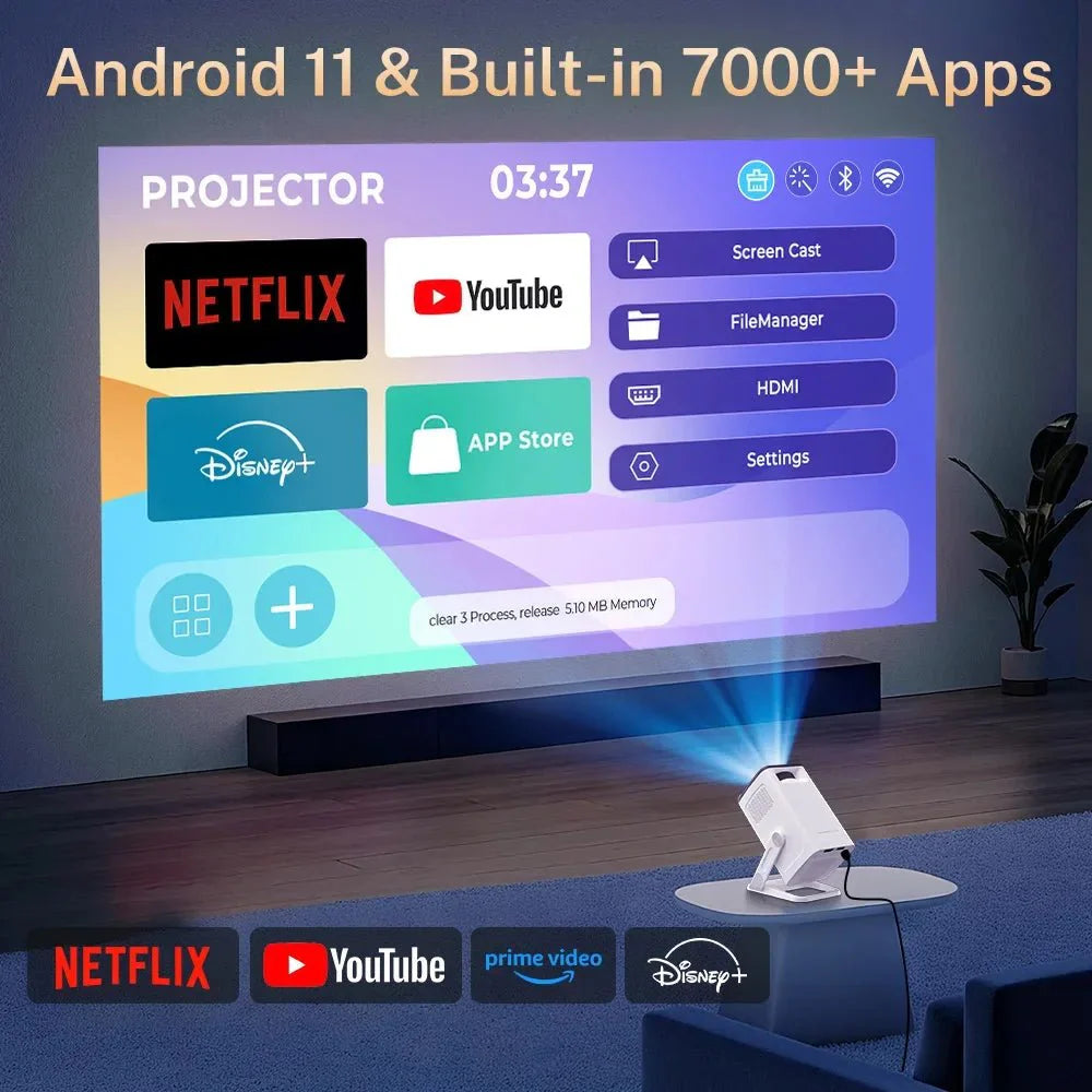 Mini Portable Projector 1080P WiFi Bluetooth, Outdoor Movie Projector Auto Keystone, 180° Rotation - Quincelle.co