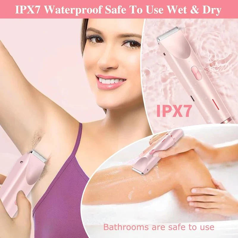 PureGlide 2 in 1 Electric Bikini Trimmer Shaver for Women, Dual Head Wet & Dry Hair Razor Waterproof with Detachable Heads - Quincelle.co