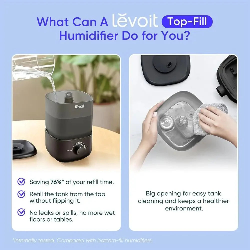Top - Fill Humidifier 2.5L 360° Nozzle Auto Shut - Off Quiet Cool Mist Baby Bedroom Plants Black - Quincelle.co