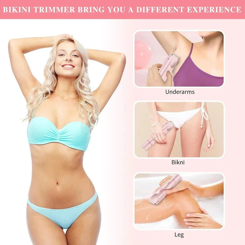 PureGlide 2 in 1 Electric Bikini Trimmer Shaver for Women, Dual Head Wet & Dry Hair Razor Waterproof with Detachable Heads - Quincelle.co