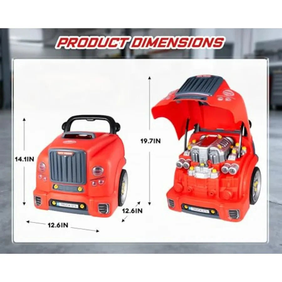 Little Mechanic: 61 - Piece Kids Truck Engine Toy Set, Educational Car Maintenance Play for Ages 3 - 5 Years| Educational STEM Workshop - Quincelle.co