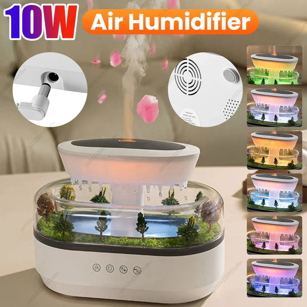 Rain Cloud Aroma Diffuser Zen Raindrops Air Humidifier 4 - in - 1 Essential Oil 7 - Color Night Light USB - Quincelle.co