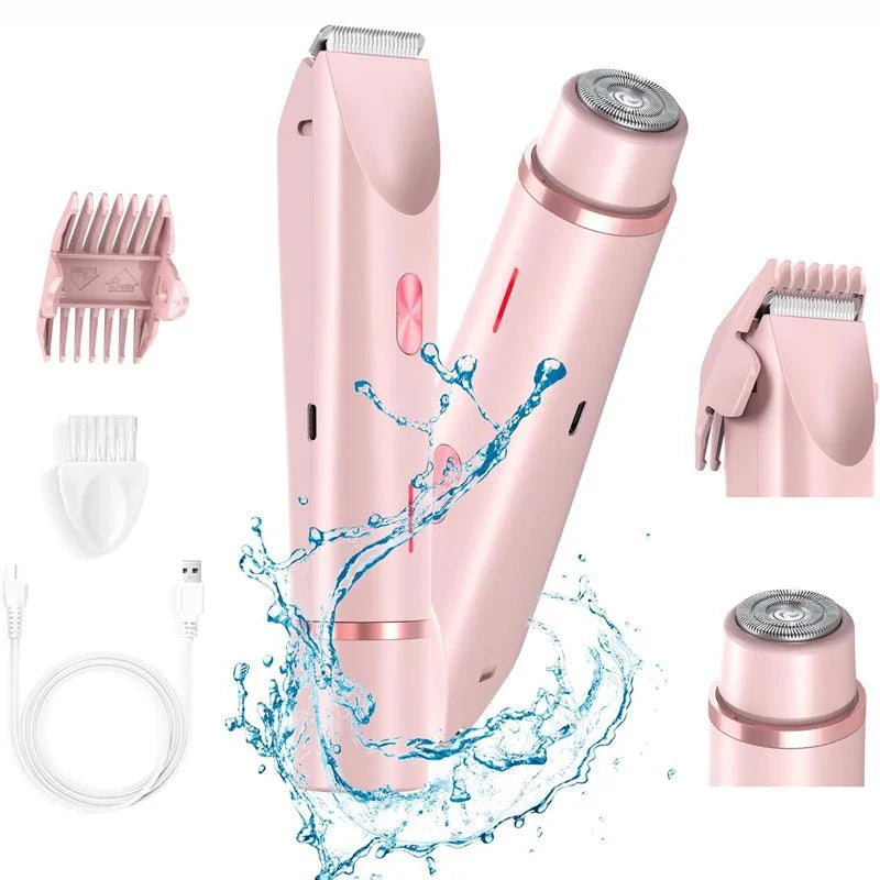 PureGlide 2 in 1 Electric Bikini Trimmer Shaver for Women, Dual Head Wet & Dry Hair Razor Waterproof with Detachable Heads - Quincelle.co