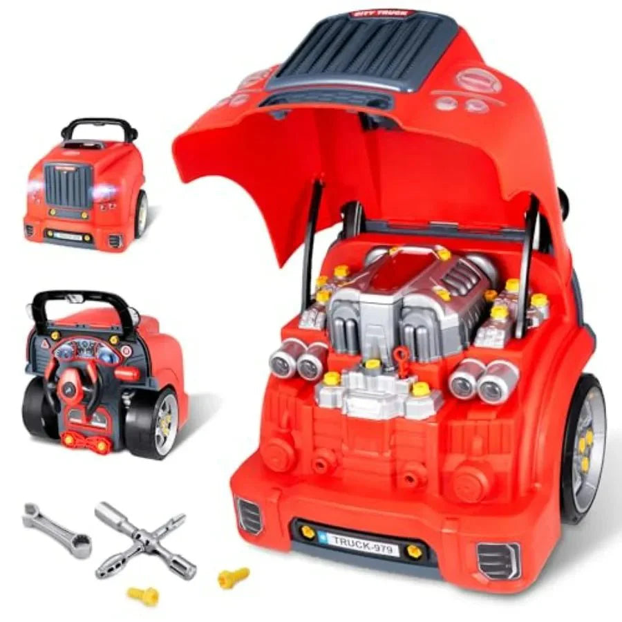 Little Mechanic: 61 - Piece Kids Truck Engine Toy Set, Educational Car Maintenance Play for Ages 3 - 5 Years| Educational STEM Workshop - Quincelle.co