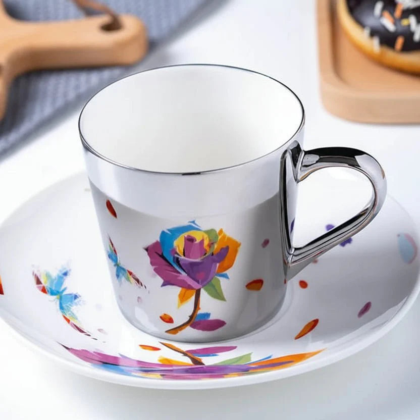 ZenSands Nordic Picasso Lion Mirror Cup Saucer Set Anamorphic Porcelain Illusion Coffee Cup Gift - Quincelle.co