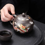 Hand-made Dragon & Phoenix Color-Changing Purple Clay Teapot | Tradition... — View 2