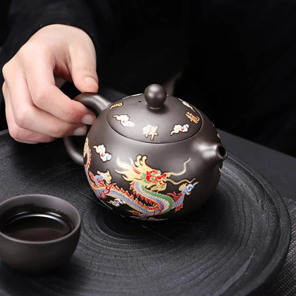 Hand-made Dragon & Phoenix Color-Changing Purple Clay Teapot | Tradition... — View 2