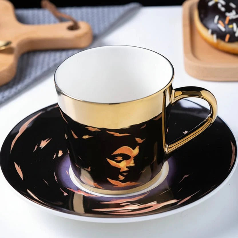ZenSands Nordic Picasso Lion Mirror Cup Saucer Set Anamorphic Porcelain Illusion Coffee Cup Gift - Quincelle.co
